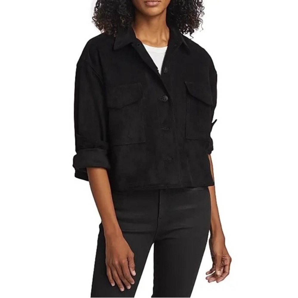 Rag & Bone Jaiden Faux Suede Crop Button Shacket LOOSE XXS Black Flap Pockets